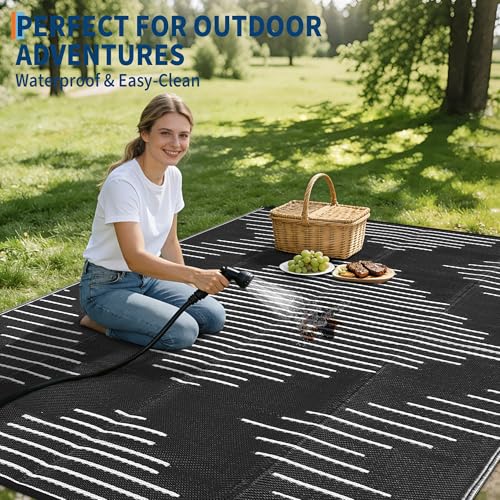 Garvee 10x14 Outdoor Rugs Waterproof Easy-Cleaning for Patio Black White - Image 5
