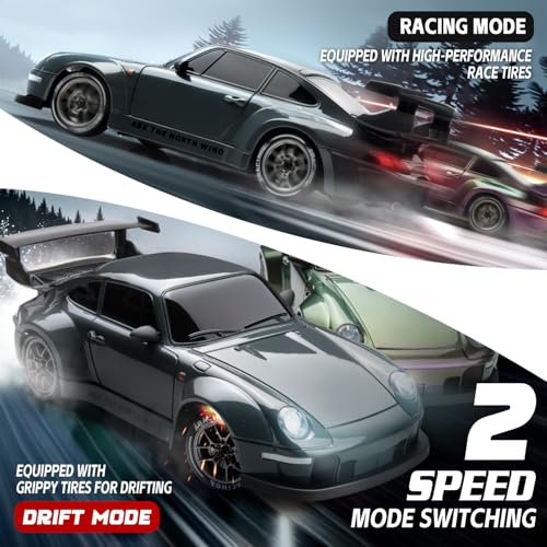 Image of RC Drift Car 1 /24 Widebody Grey Remote Control Drift Car for Adults | 4WD 20KM /H High Speed RC Sports Cars with LED Lights, Extra Racing Tires, Vehicle for Boys Kids Beginners Indoor Outdoor