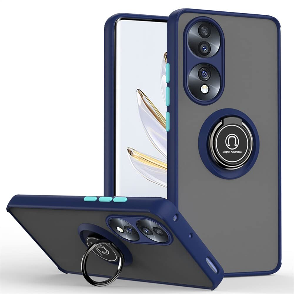 Zubitech Case For Honor 70 Rotational Metal Ring Grip Kickstand Cover Magnetic Car Mount Holder Case Shockproof Anti Fingerprint Case for Honor 70 (Blue)