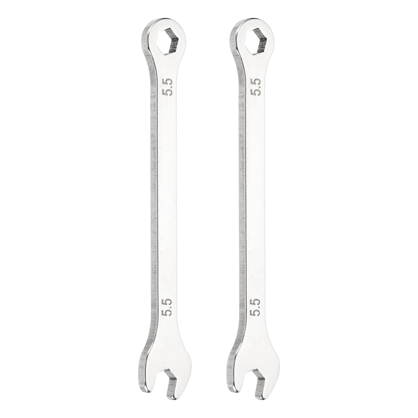 HARFINGTON 2Pcs Mini Super Thin Combination Wrench 5.5mm Metric 12-Point Box and Open End Stainless Steel Double Ended Spanner Tool for Automotive Pipe Furniture Machinery DIY Repair, Silver
