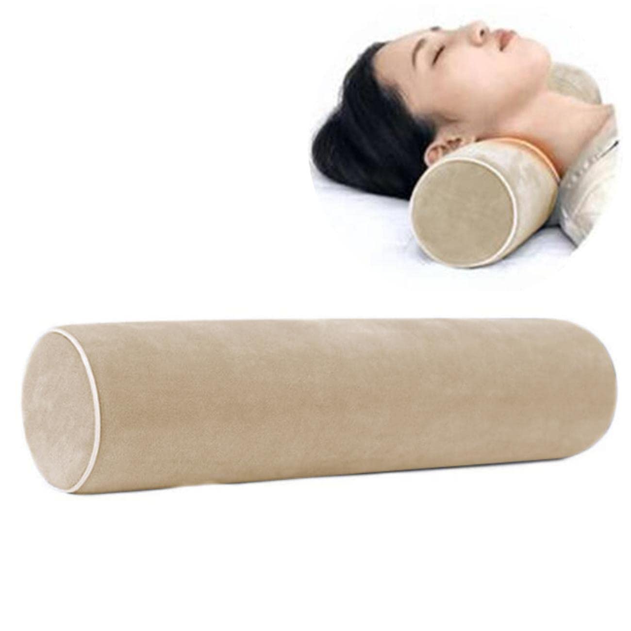 JUDA1 PCS Round Memory Foam Neck Support Bed Pillow Ergonomically Designed for Spine Head Neck Back or Legs Support Ideal for Shoulder and Neck Pain Relief Orthopedic Pillow During Sleep (Beige)