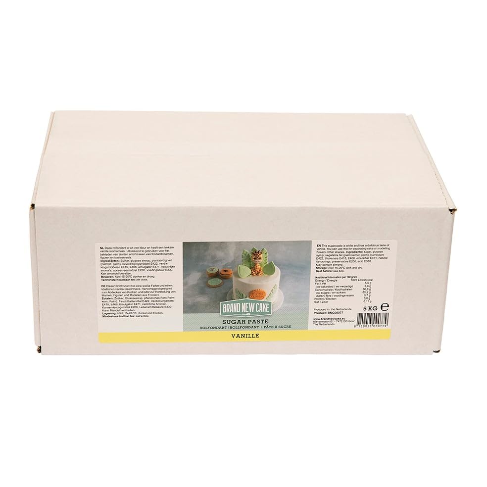 BrandNewCake® Fondant Blanco Sabor Vainilla 5kg - Decoración de Tartas - Ideal para Repostería