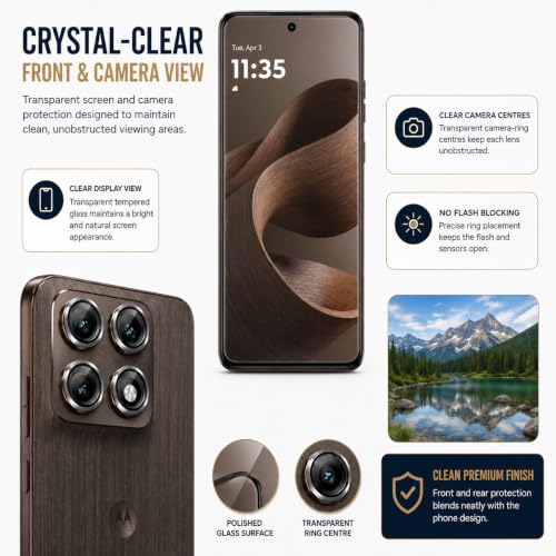 Image of ArmourPro UV Tempered Glass for Motorola Edge 70 Pro Plus 5G with Black Camera Ring Guard Combo, Crystal Clear Screen Protector, Case Friendly, Anti-Scratch, Bubble-Free Installation Kit