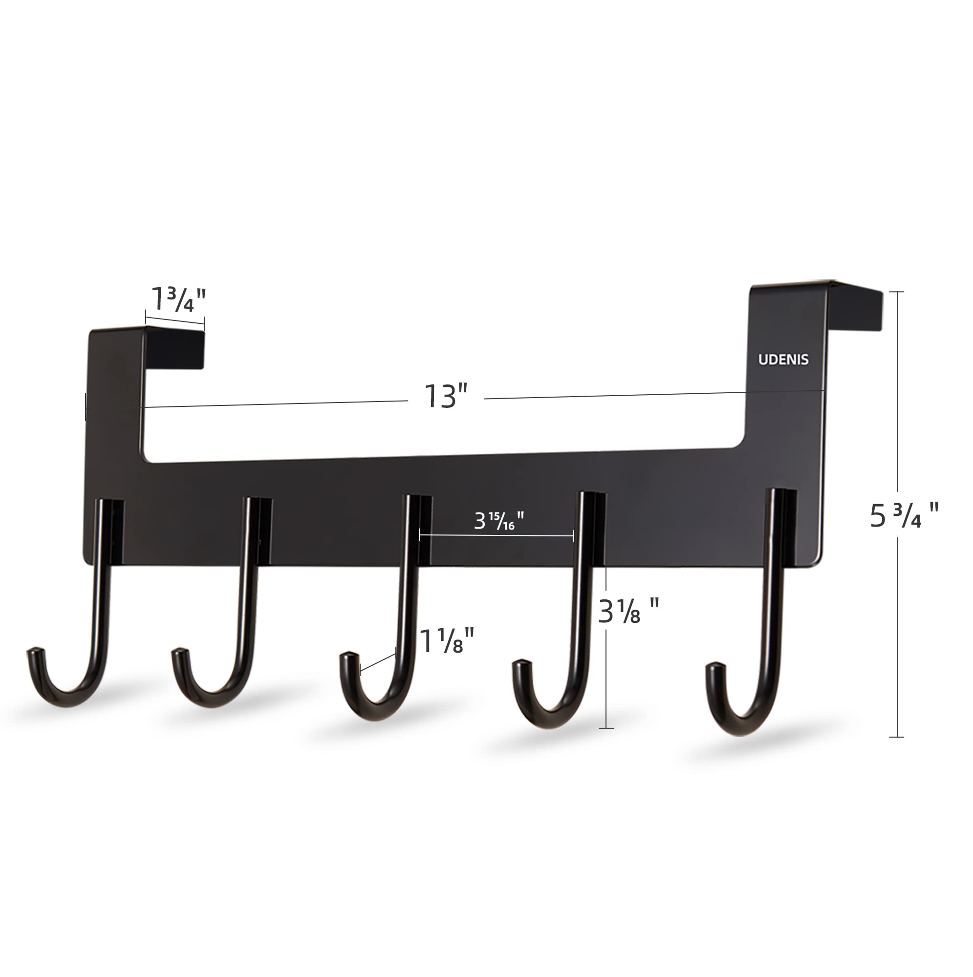 UDENIS Over Door Hanger Hook Heavy-Duty for Hanging Clothes,Coat,Bag,Robe,Towel,Bathroom,Closet,Back of Door Hanger,Sturdy Anti-Rust Lightweight 5-Hooks Aluminum Black - Image 2