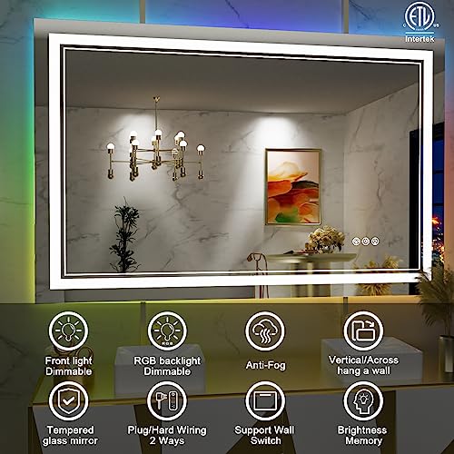40x36 Inch RGB LED Bathroom Mirror with Lights, Color Changing RGB Backlit LED Mirror for Bathroom,Lighted Vanity Mirrors for Bathroom Wall, Dimmable, Anti-Fog (RGB Backlit+Front-Lit)