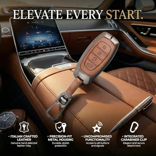 Image of Exclusive Metal Leather Key Cover Compatible with Hyundai Verna 2023 2024 | i20 Facelift N Line N8 Car 4 Button Smart Key Special Feature Visible in Low-Light Condition