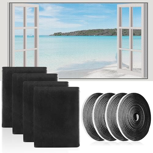 4 Piezas Mosquitera para Ventana (200 x 150 cm | Negra) | Malla Mosquitera de Alta Densidad con Adhesiva Fuerte | Protección Eficaz contra Insectos | Fácil Instalación | Ideal para Hogares