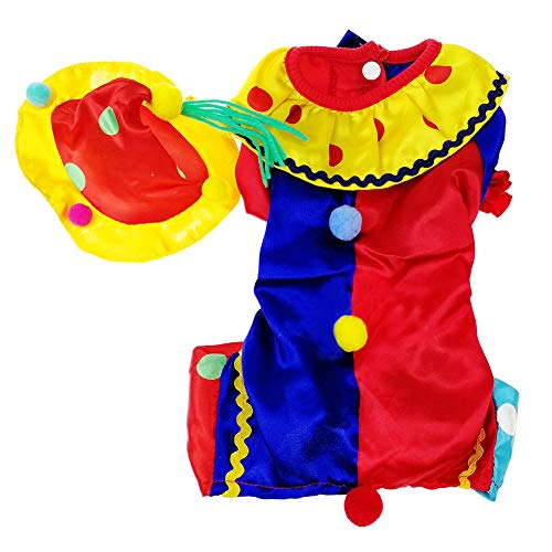 AZXAZ Costume de clown pour animal domestique - Vêtement d'Halloween avec chapeau - Pour Halloween, carnaval, cosplay, clown - 5 tailles disponibles (L) Cover