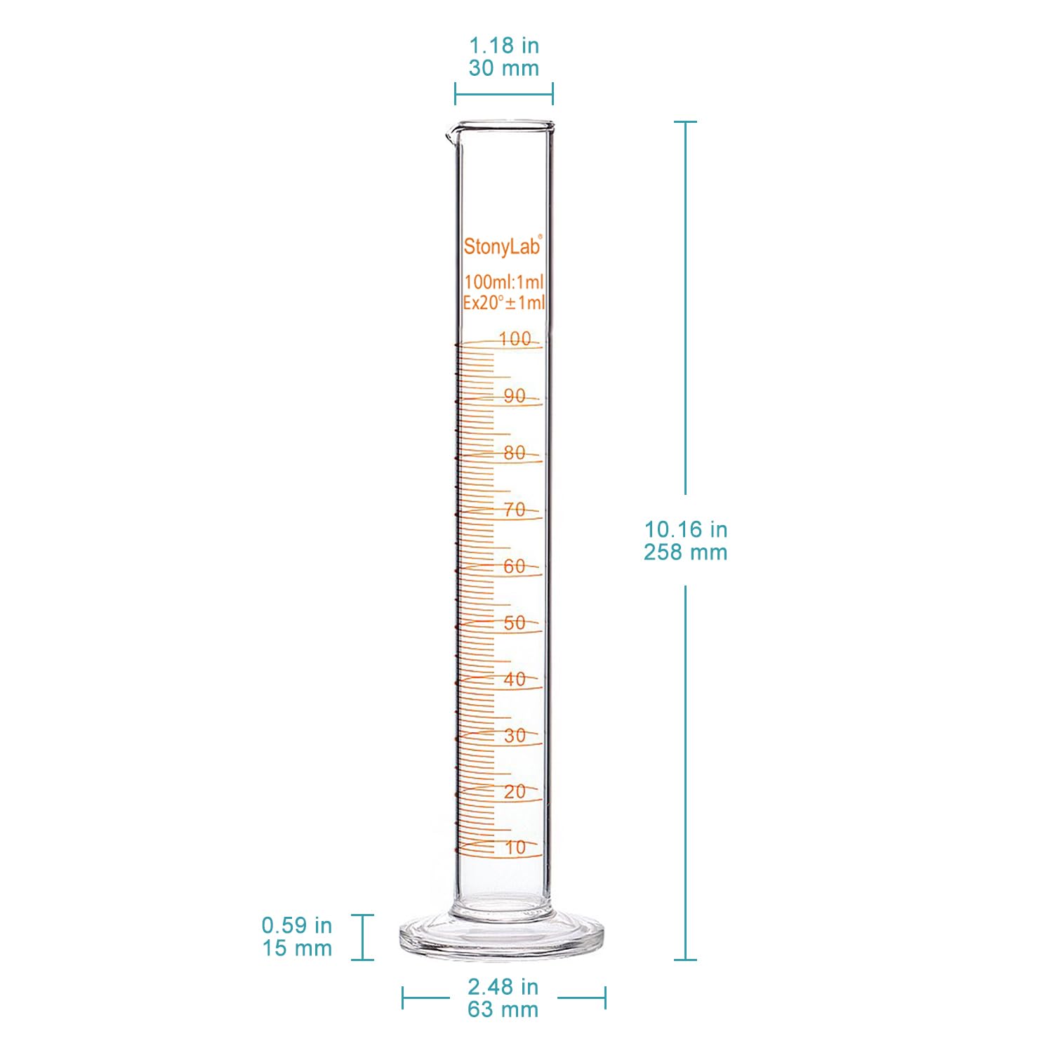 StonyLab 2-Paquet Cylindre Gradué en Verre Borosilicaté, Glass Graduated Cylinder - 100ml