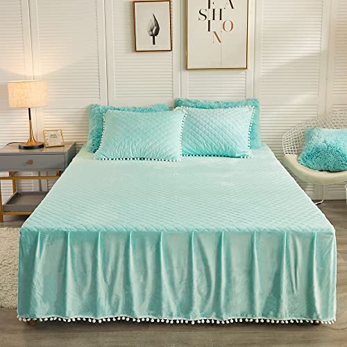 LIFEREVO Luxury Pom Poms Velvet Bed Skirt, Velvet Wrap Around Bed Skirt