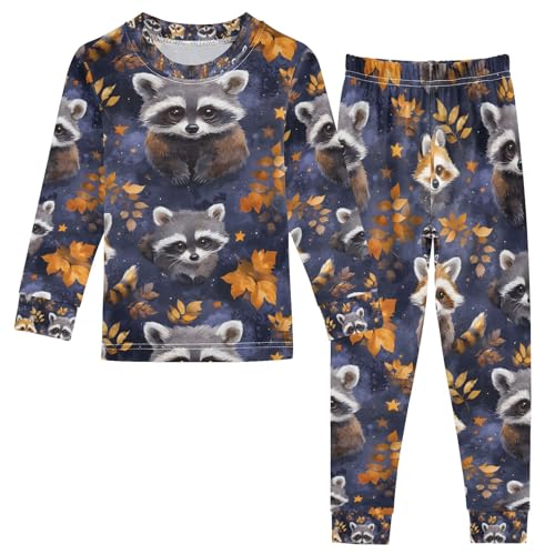 senya Autumn Cute Raccoon Pajamas Set Long Sleeve Soft Cotton Sleepwear 2 Piece
