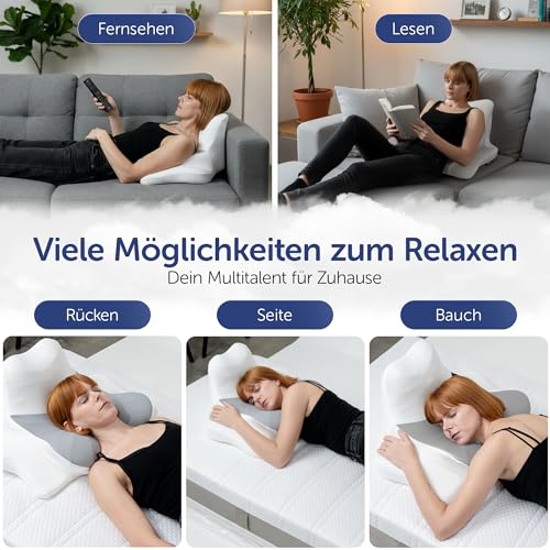 Himmelsanft® Orthopädisches Kopfkissen aus Memory Foam (für Schlaf & Alltag) Ergonomisches Kissen bei Schulter- und Nackenschmerzen | Nackenstützkissen Bauch-, Rücken- & Seitenschläferkissen Grau