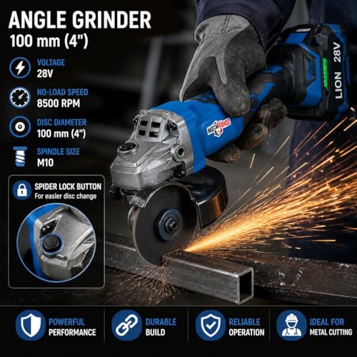 Image of Cordless Angle Grinder 4 Inch, 20V Brushless Motor, 8500 RPM, 100 mm Disc, 2 Li-Ion Batteries |3-Speed (5000 /7000 /9000 RPM)|Lightweight- Ideal for Cutting, Grinding, and Polishing