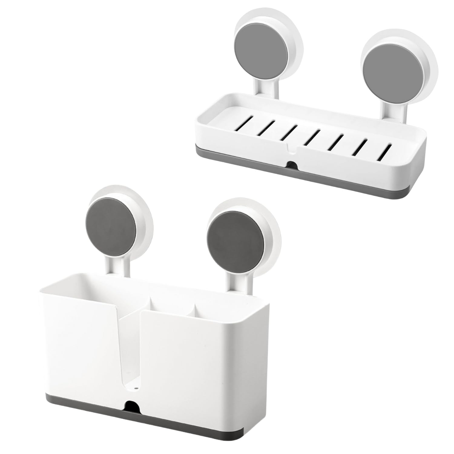 SHALVI Plastic Soap Dish & Wall Mount Self Adhesive Toothbrush Holder with Drain Tray for Bathroom |Soap Box for Bathroom | Toothbrush Holder, White