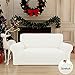 Easy-Going Stretch Loveseat Slipcover 1-Piece Sofa Cover Furniture Protector Couch Soft with Elastic Bottom for Kids Polyester Spandex Jacquard Fabric Small Checks (Loveseat, Cream)