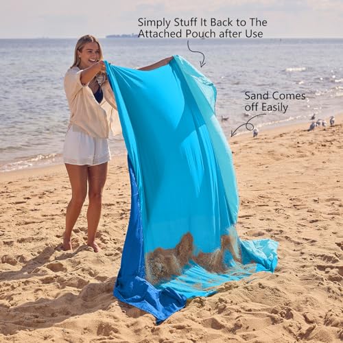 Image of WEKAPO Beach Blanket Sandproof Waterproof, Extra Large Beach Mat, Oversized & Compact Sand Free, Quick Drying Beach Essentials for Vacation, Cruise, Picnic & Camping with Stakes