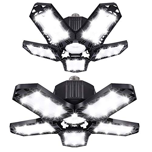 100W Garage Lights 2-Pack 10000LM Deformable LED Garage Light E26/E27 Illuminator 360 LED Bulb with 5 Adjustable Panels Garage Lighting Fixtures LED Shop Lights for Workshop, Barn, Workbench