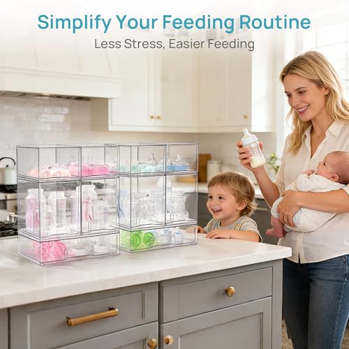 Image of Vtopmart 10 Pack Baby Bottle Organizer Set, Stackable Storage Drawers Ideal for Kichen Countertop, Vanity, Bathroom, Cabinet, Pantry Organization
