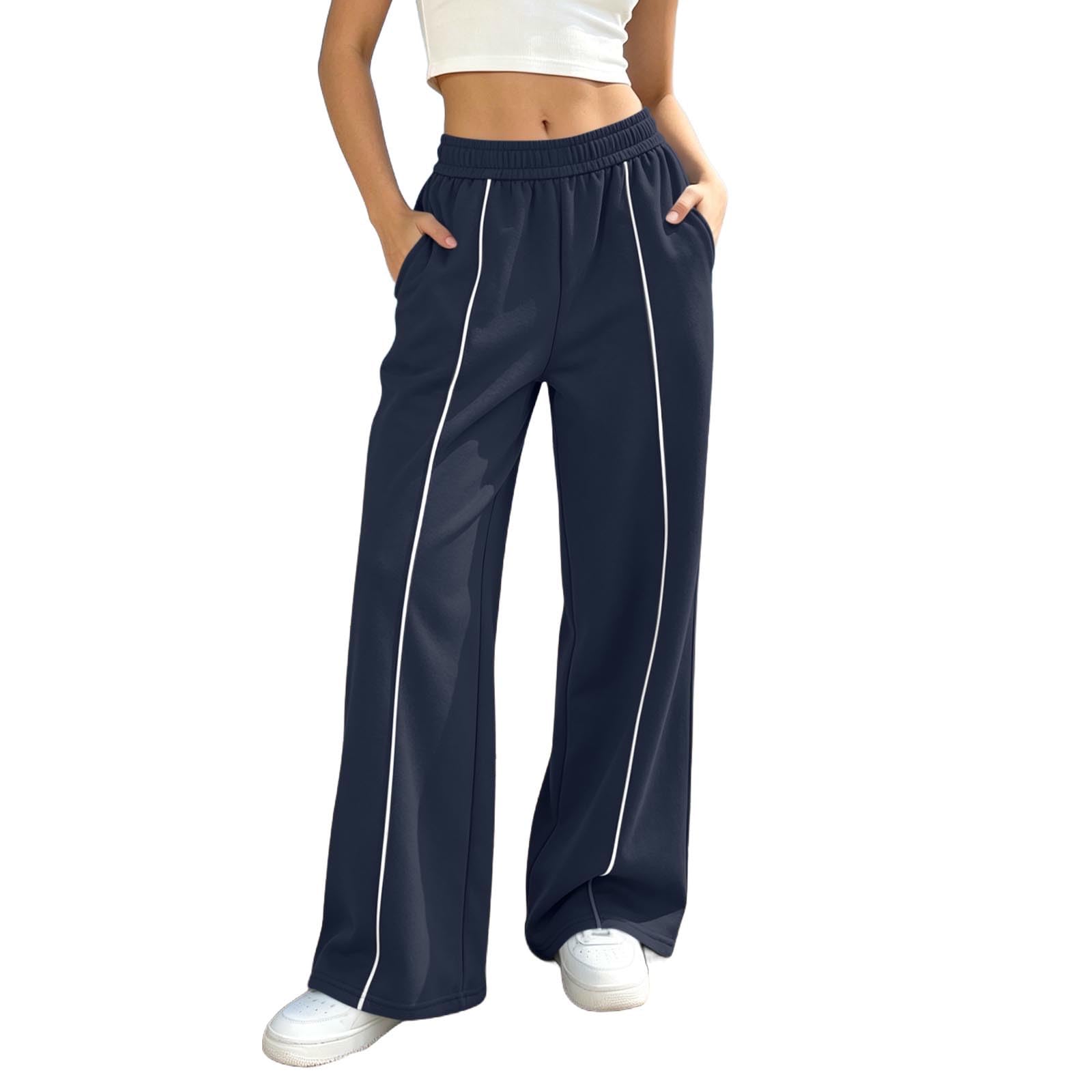 KHIRVWL Pantaloni Sportivi Donna Pantaloni Tuta Vita Alta Pantalone a Gamba Larga Larghi e Morbidi Pantalone Baggy con Tasche Pants Lunghi con Coulisse Regolabile per Allenamento Jogging Fitness