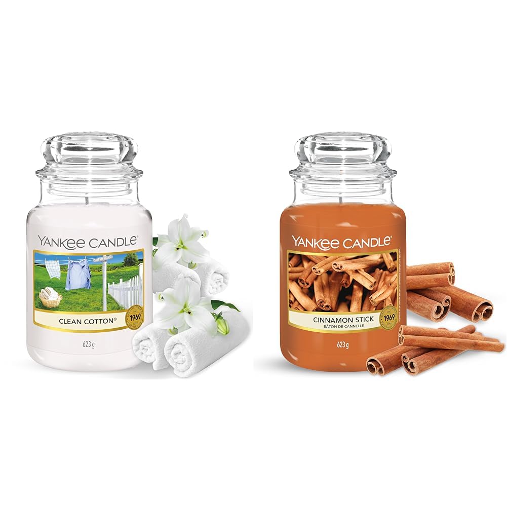 Yankee Candle Duftkerze im Glas (groß) – Clean Cotton & Duftkerze im Glas (groß) – Cinnamon Stick – Kerze mit langer Brenndauer bis zu 150 Stunden – Perfekte Geschenke für Frauen
