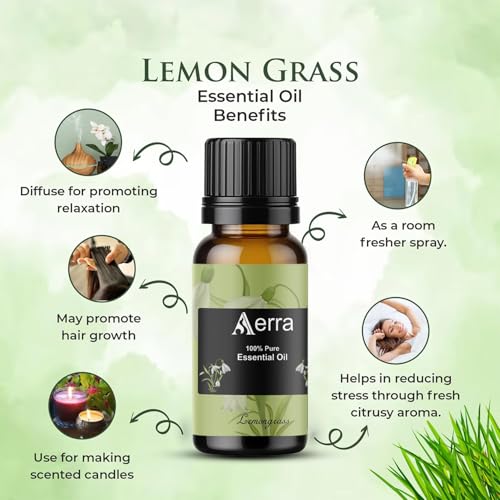 Image of Aerra Lemongrass Essential Oil 15ml | Diffuser 100% pure steam-distilled. Triple-tested purity. Amber glass + dropper. Soft floral aroma. Diffuser, aroma lamp, skin & hair. Potpourri. Vegan. Daily use.