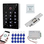FUSYTULY Wifi Tuya Door Access Control System Kit Sets IP68 Waterproof RFID Keyboard + DC12V Power Supply Controller + NC Fail Safe Electric Strike Lock + 15pcs 125KHz Keyfobs