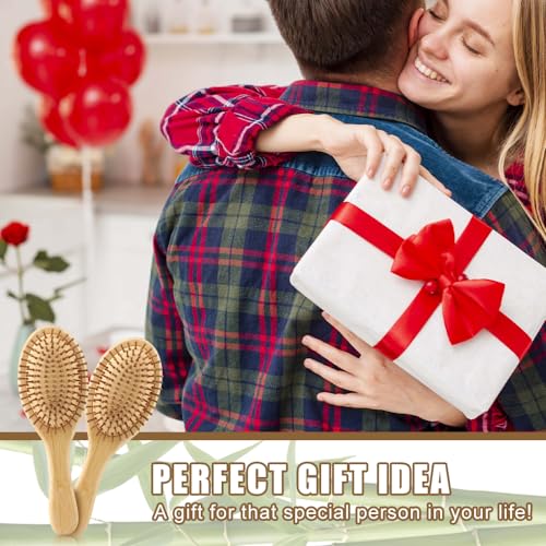 Bambus haarbürste, haarbürste holz, antistatisch, für Männer, Frauen und Kinder, für dickes langes Haar und glattes lockiges Haar, Anti-Frizz-Design, angenehme Kopfhautmassage(Rund