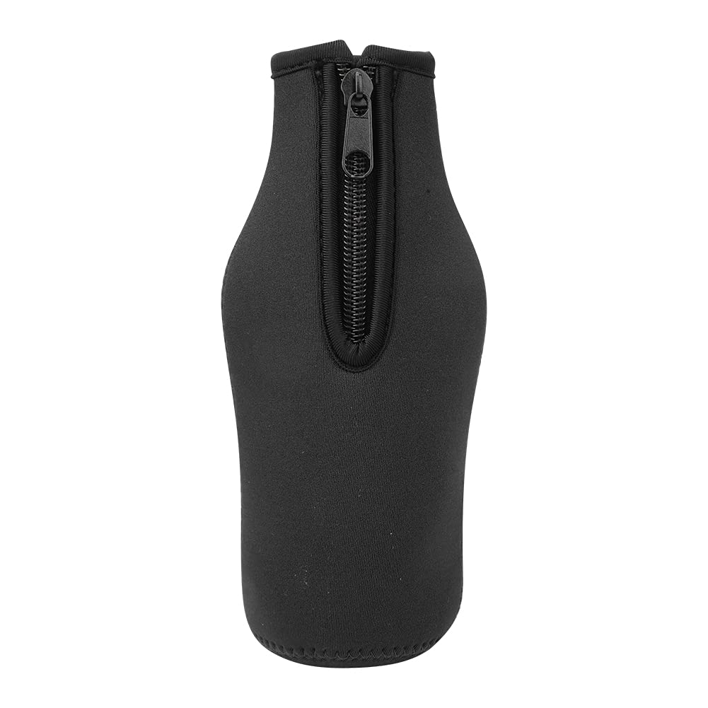 Geïsoleerde neopreen bierfleshouder met ritssluiting flessendeksel voor 330 ml fles, houdt bier koud en handen warm (zwart