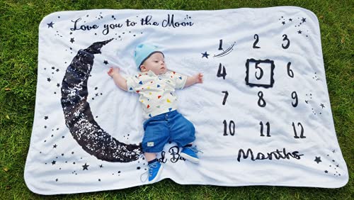 Miles&Molly Baby Monthly Milestone Blanket Boy, Girl |New Baby Boy Gift, Nursery Decor Baby Shower | Newborn Baby Month Blanket | Baby Growth Chart, 60X40 #TOP4