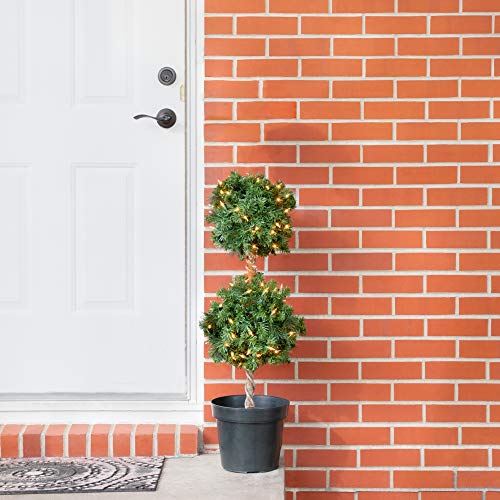 Home Heritage 3 Foot Artificial Topiary Tree w/Clear Lights for Entryway Decor