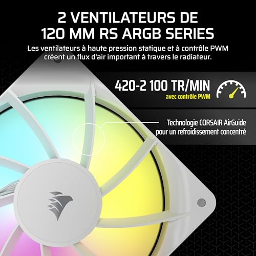 CORSAIR Nautilus 240 RS ARGB Refroidisseur Liquide pour CPU – 240mm AIO – Faible Bruit – Connexion Directe de Carte Mère – Intel LGA 1851/1700, AMD AM5/AM4 – 2X RS120 ARGB Ventilateurs Inclus – Blanc