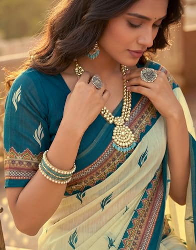 Image of SIRIL Women's Printed Cotton Linen One Minute Ready to Wear Saree With Unstitched Blouse Piece