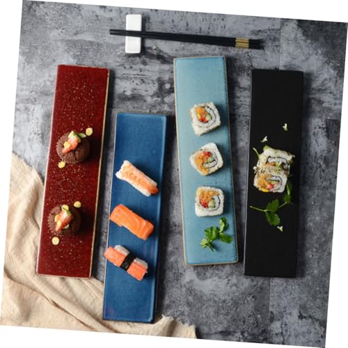Plato rectangular de cerámica rojo para sushi y sashimi miniatura 7