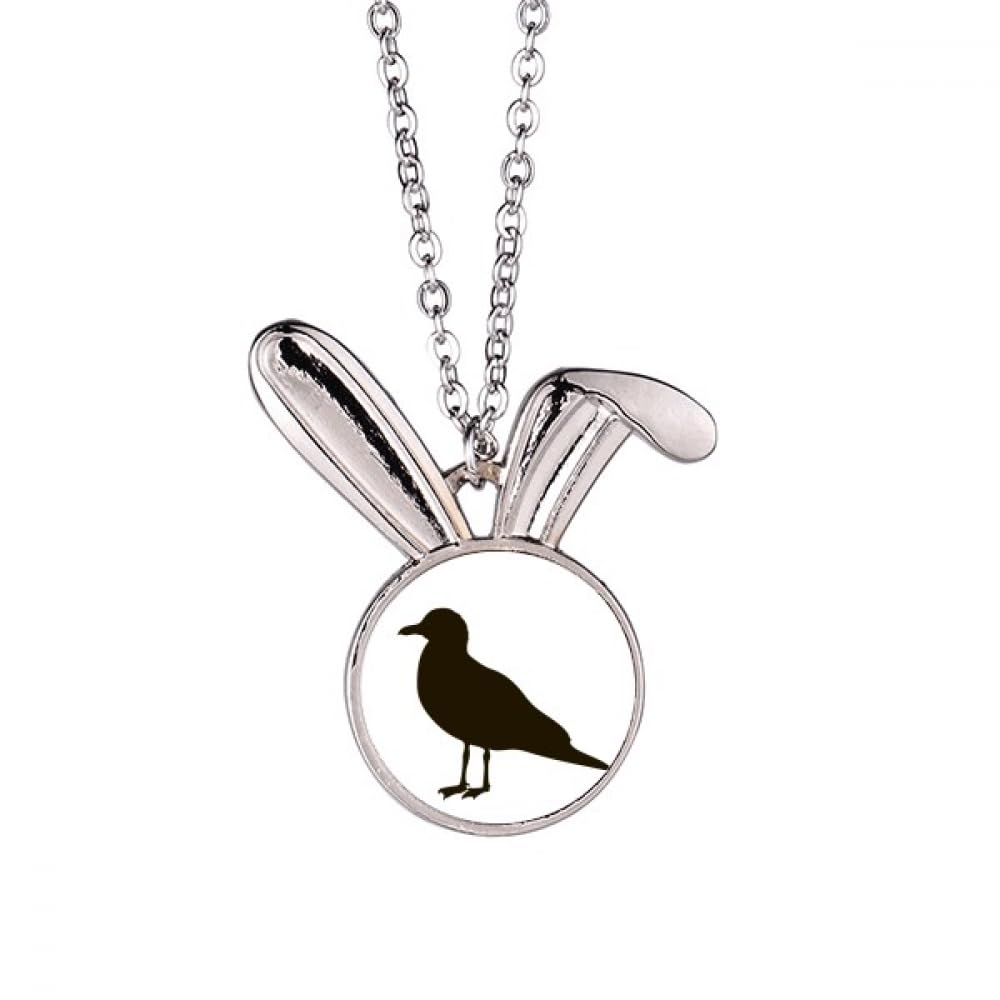 Collier mouette noire pendentif oiseau en acier