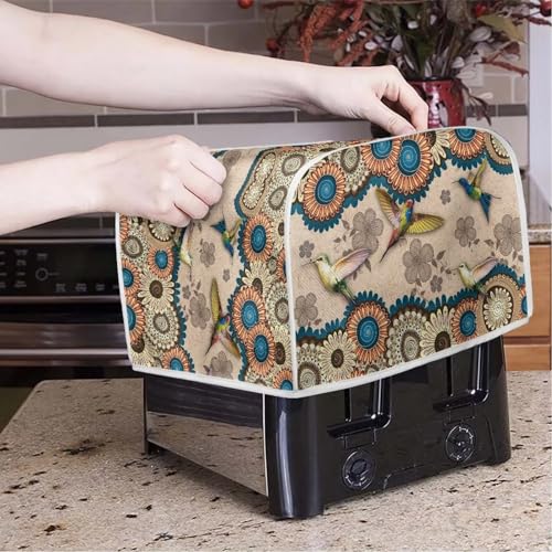 Image of Talayituse Boho Mandala Hummingbird Print Toaster Cover - 2 Slice Wide Slot, Lightweight Toaster Dust Protection, Washable Bread Maker Cover