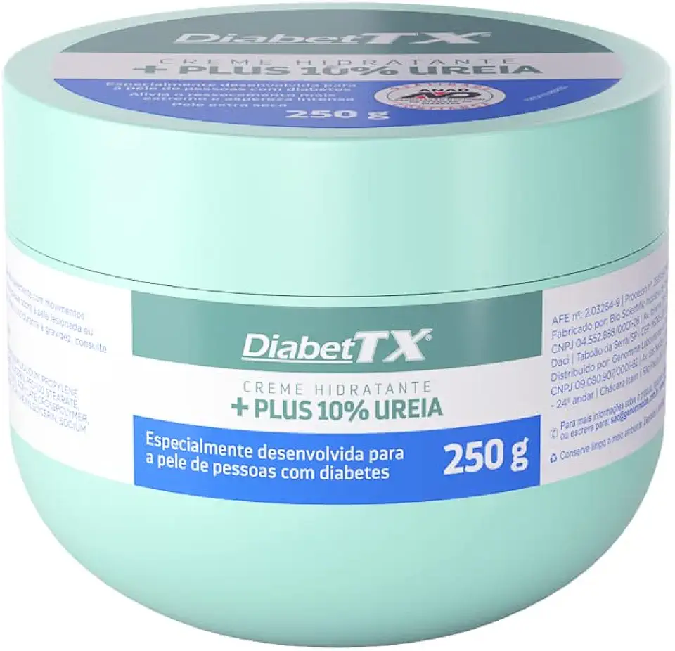 Diabet TX Creme Hidratante Corporal para Pele de Diabéticos com Uréia, Tratamento Intensivo para Reduzir Aspereza, Promove Bem-estar e Suavidade da Pele, Hidratação Profunda 250 g 1-Pack