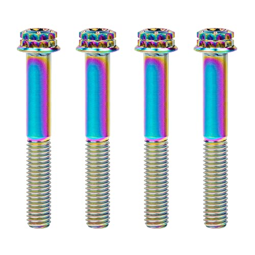 Image of Titanium Flange 12 Point Head M8 x15 20 25 30 35 40 45 50 55 60 65mm Screw Bolt Pack of 4 (M8x55mm, Rainbow)