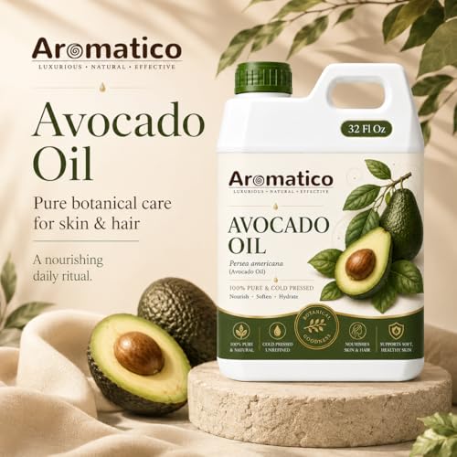 Image of AROMATICO Avocado Oil for Skin, Hair and Body Care, Multipurpose Carrier Oil for Massage, Scalp Care, Dry Skin Routine, DIY Beauty and Natural Glow - 946 ml