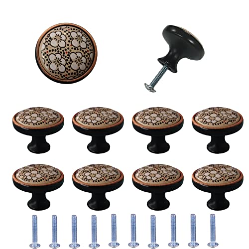 WYQSX Lot de 10 boutons de cuisine ronds en alliage de zinc avec vis Noir mat Rétro Cabinet Boutons pour cuisine, armoire, commode, meubles (noir 02) Cover