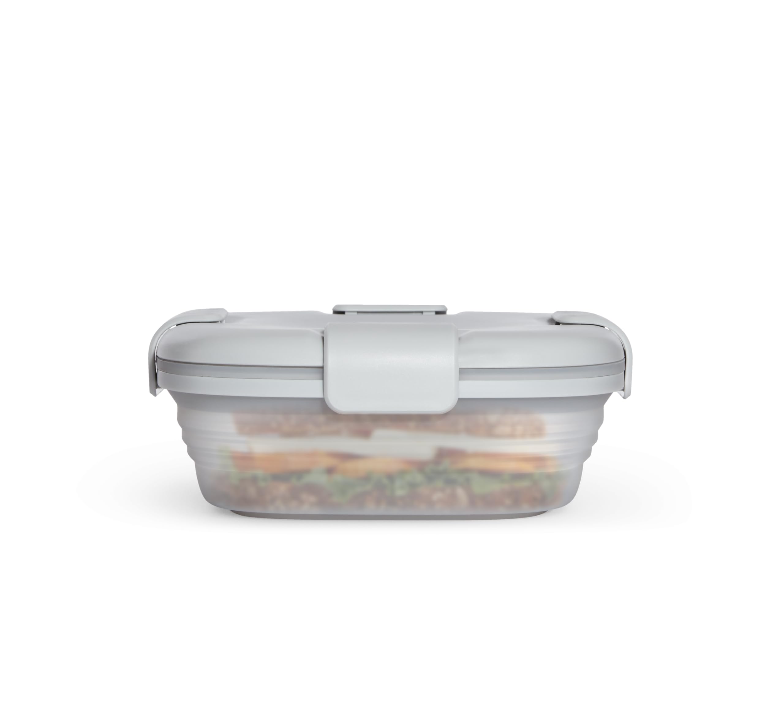 STOJO On The Go Translucent Collapsible Lunch Box - 700ml/24oz - Reusable Travel Bento Boxes - Folding Silicone Storage Container - Nestable & Stackable - Dishwasher & Microwave Safe - Cashmere