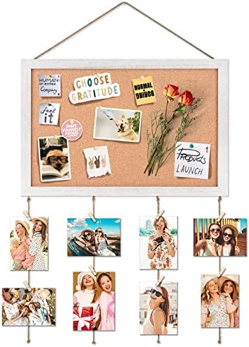 Emfogo Cork Board for Wall with 16x11Bulletin Boards Decorative Picture Framed Display Board Hanging Cork Board Office White Pin Board Vision Board for Room School Office Bedroom 20-Pushpin