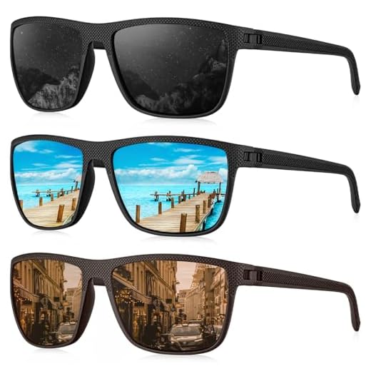 KALIYADI Polarized Sunglasses Men, Lightweight Mens Sunglasses Polarized UV Protection Driving Fishing Golf (Black/Ice Blue/Brown)