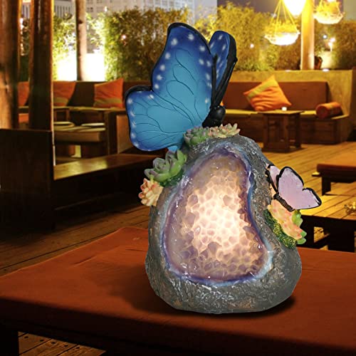 Afirst Solar Garden Statues Figurines - Outdoor Garden Butterfly Statue Resin Geode Stone With Solar Led Lights For Patio Balcony Lawn Ornament Gifts thumb #4