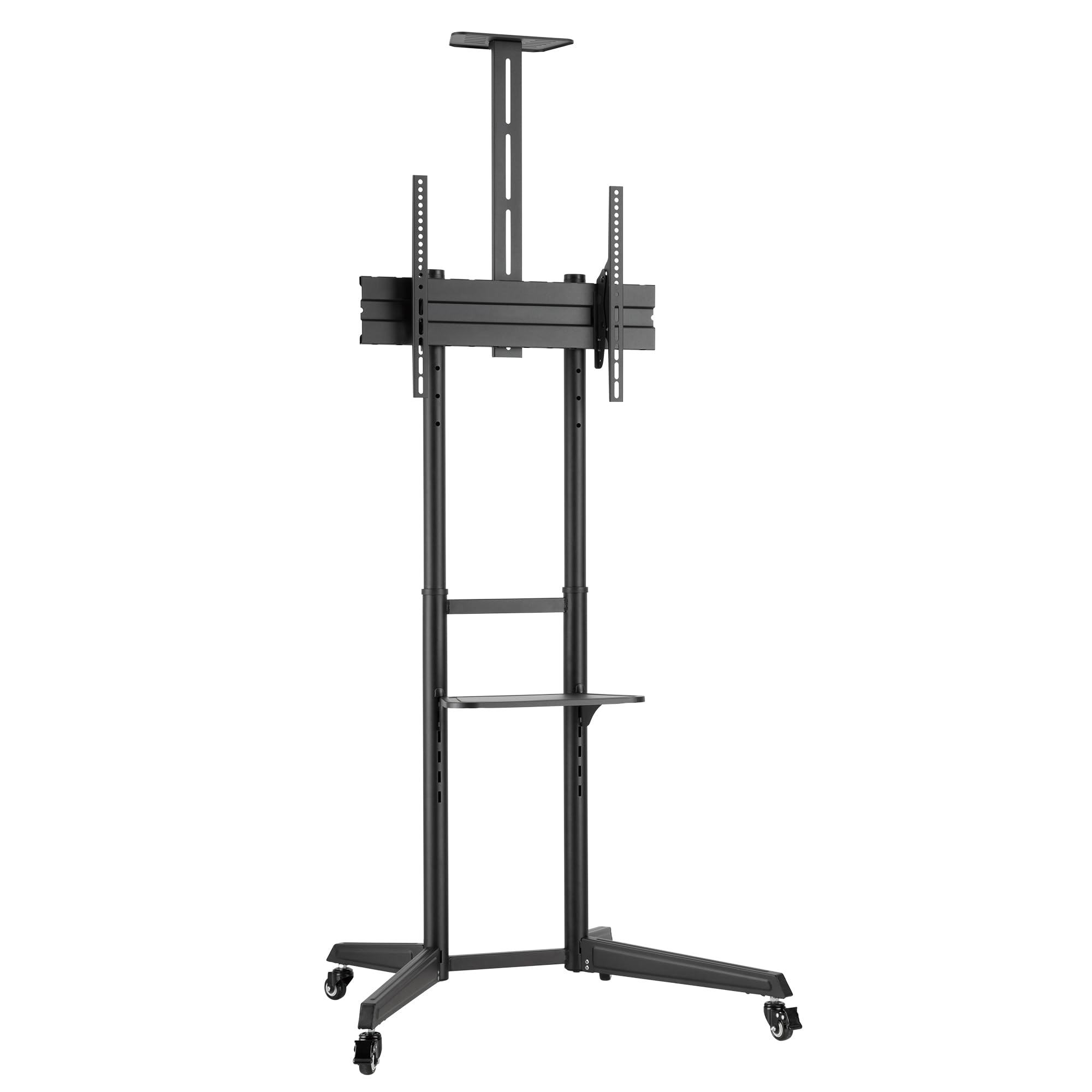 Soporte de TV de Pie con Ruedas Ewent, Carro para Televisores de 37-70" Máx.50kg, Soporte de TV Ajustable, Inclinable y Móvil,Máx. VESA 600x400mm, Gestión de Cables, con Estante y Base para Habitación