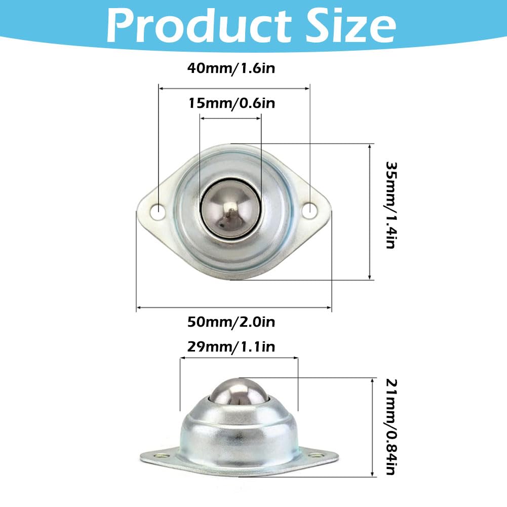 Set 8 Rotelle A Sfera 360° Con Freno Per Mobili – Capacità 60 Kg/l'una, Piastra 38x38 Mm, Bronzo, Incluse Viti M4