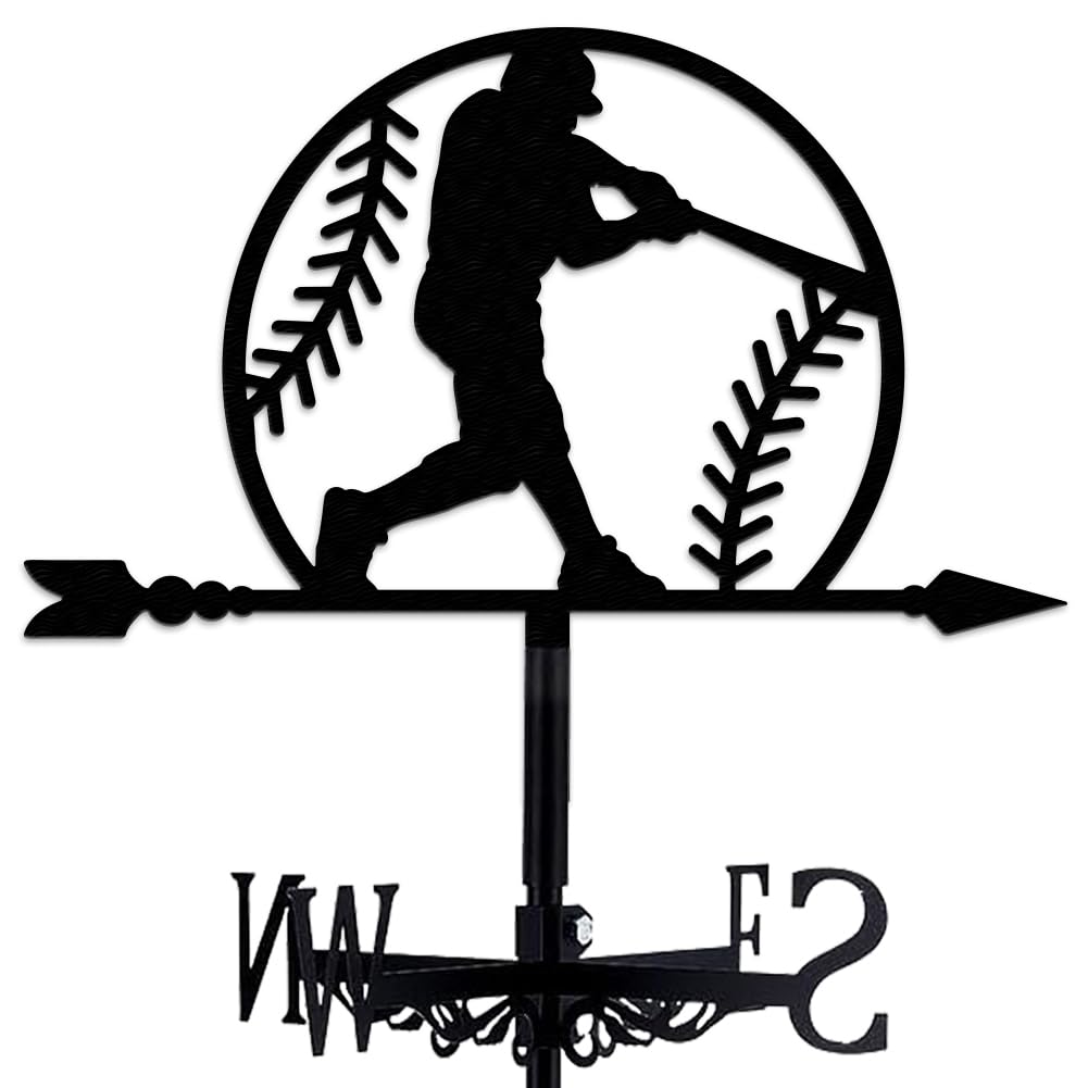 WIQUYBML Baseball Weathervane Metal Wind Vane Sport Decoration Direction Indicator Stake Mount Ornament for Farmhouse Yard Roof Outdoor