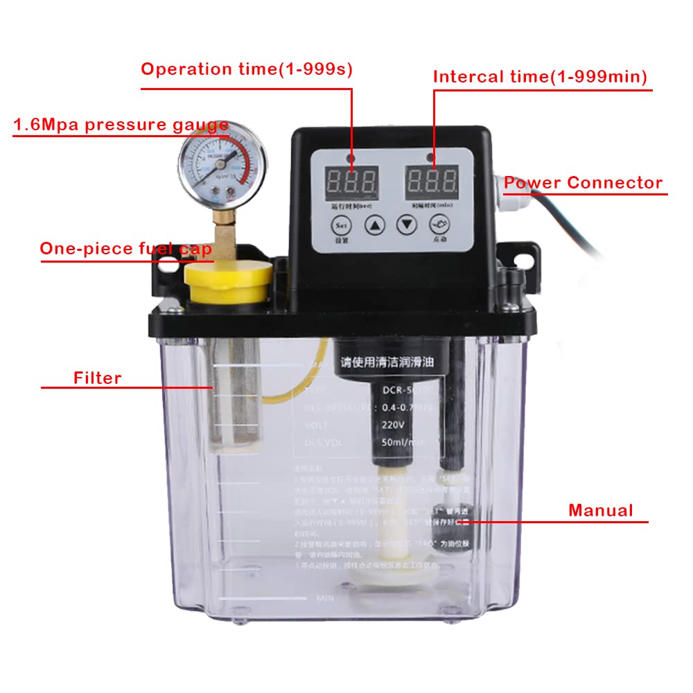 Bomba De Lubricación Automática De 220 V, Bomba De Aceite Electromagnética, Engrasador De Torno Con Pantalla Digital Dual (2L)