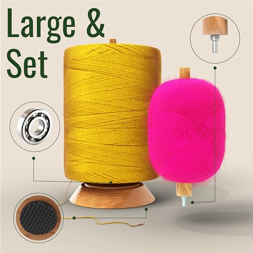 Image of BARVA Yarn Holder Set 22 Lb Capacity for Chunky Yarn w /Extra Spindle | Smooth Bearing Spinner & Big Rubber Anti Slip Pads for Stability | European Wood Crochet Accessories & Fiber Crafts Pro Tools