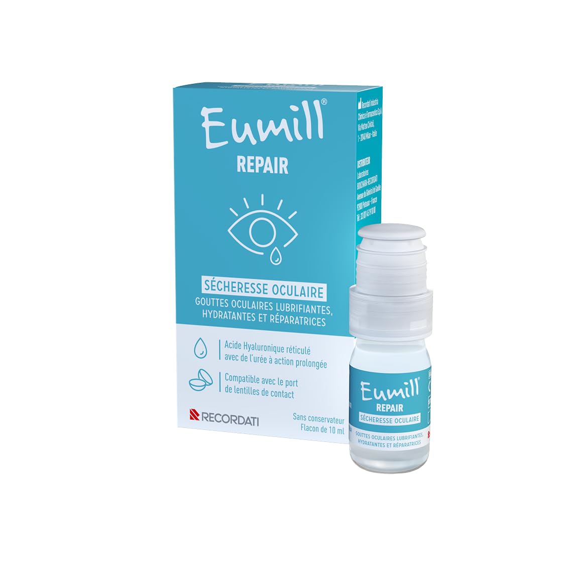 EUMILL | Repair | Sécheresse oculaire | Gouttes oculaires lubrifiantes, hydratantes & réparatrices | Acide hyaluronique réticulé | Compatibles avec lentilles de contact | Enfant plus de 3 ans | 10 ml