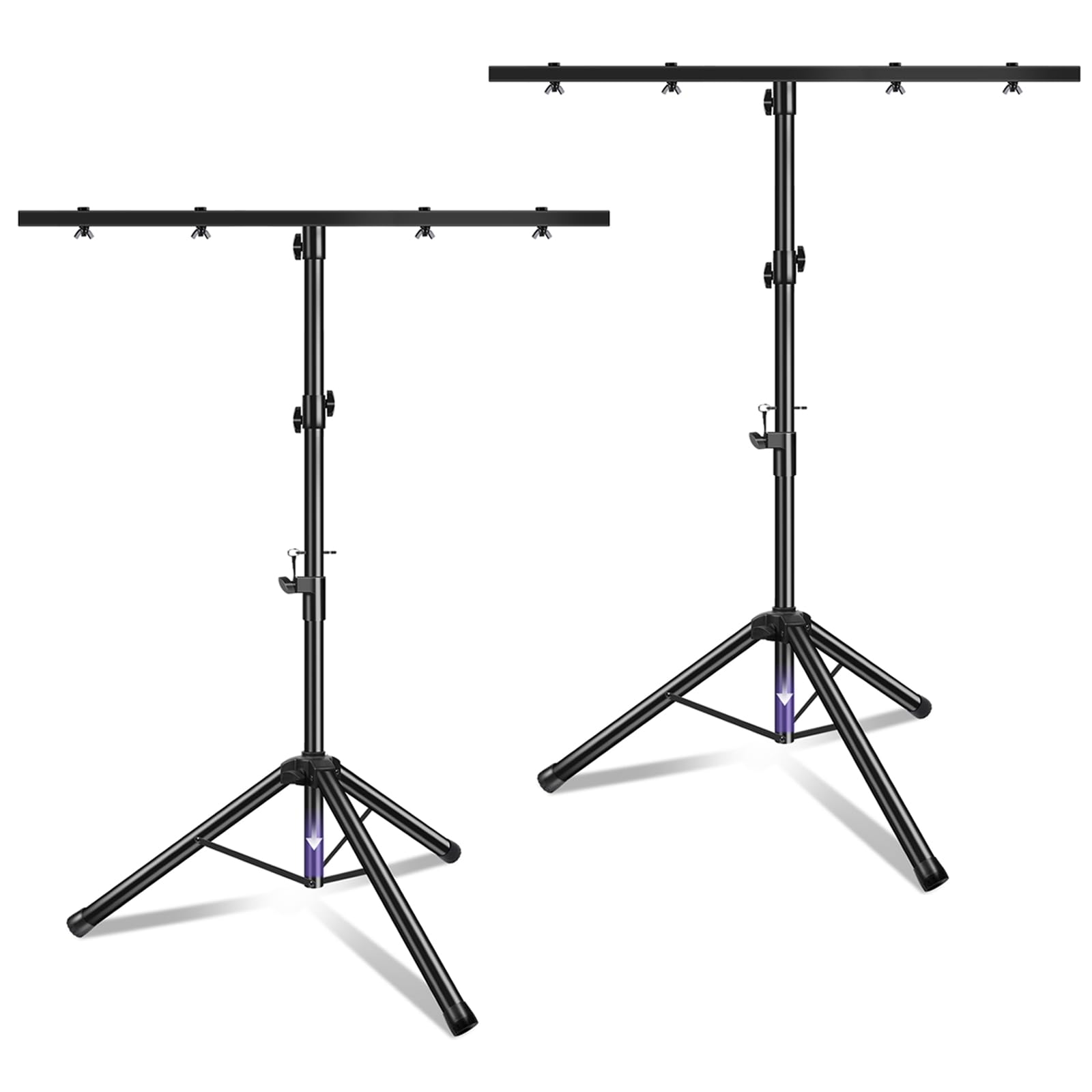Lot de 2 trépieds lumineux avec traverse - Hauteur réglable de 1 à 2,5 m - Pour éclairage de scène et de concert, jusqu'à 4 lampes DJ